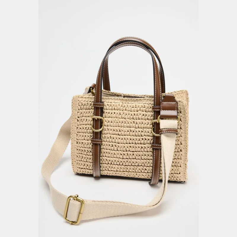Small Crossbody Women’s Straw Handbag - APRICOT