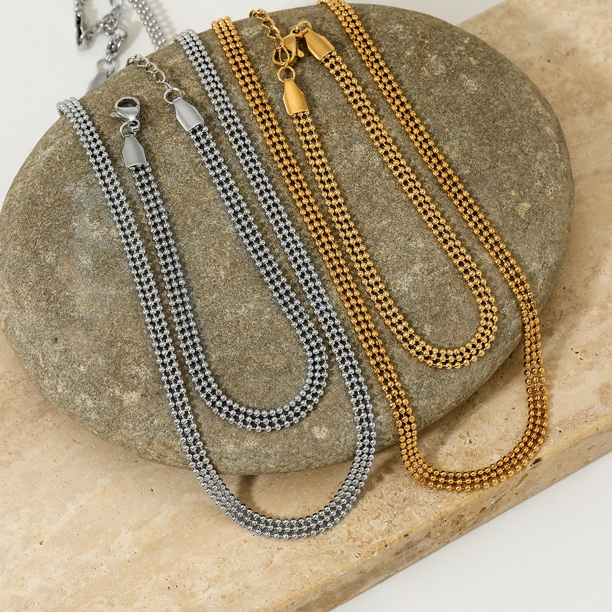 Small Round Bead Chain Necklace Bracelet Set - electronic accessories