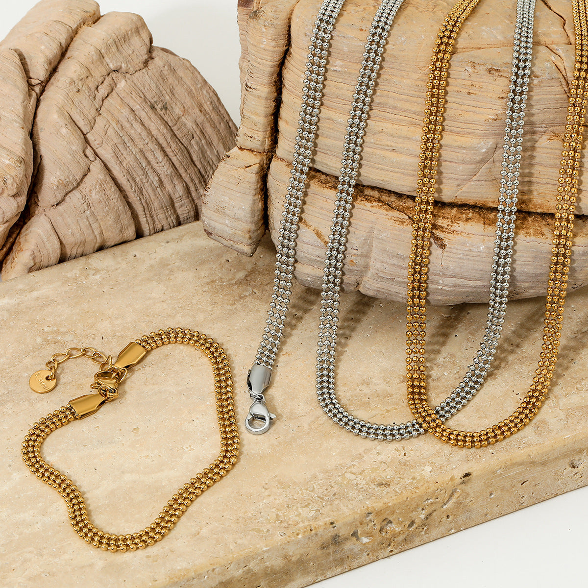 Small Round Bead Chain Necklace Bracelet Set - electronic accessories