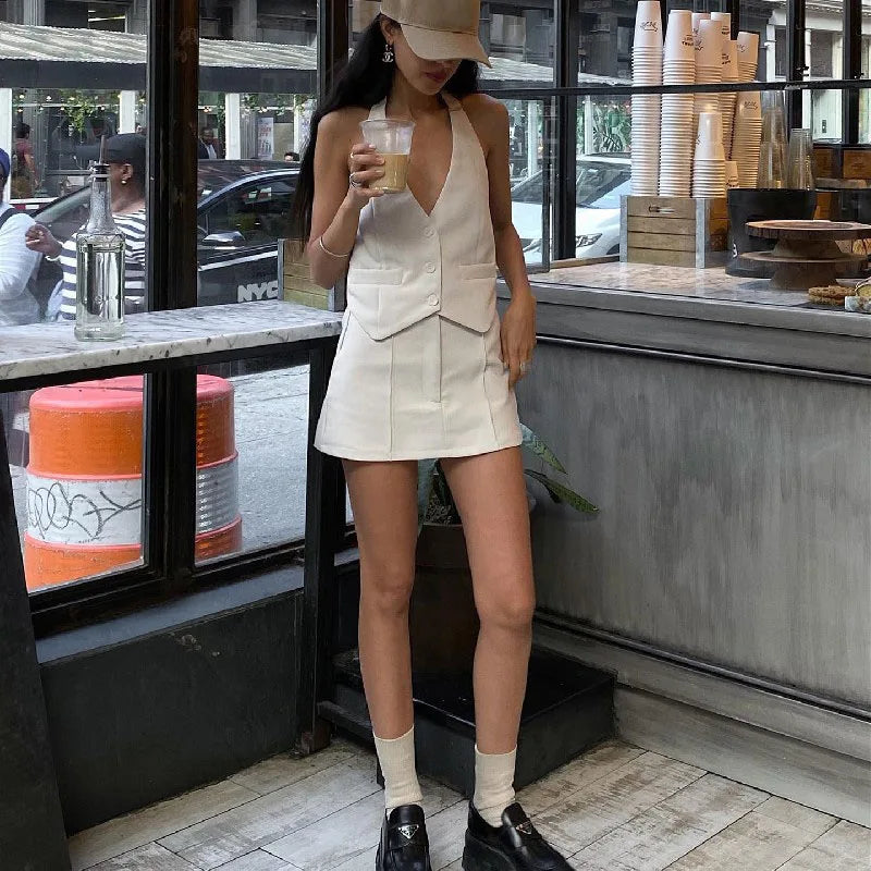 Small Suit Halter Vest + Mini Skirts Sets Women