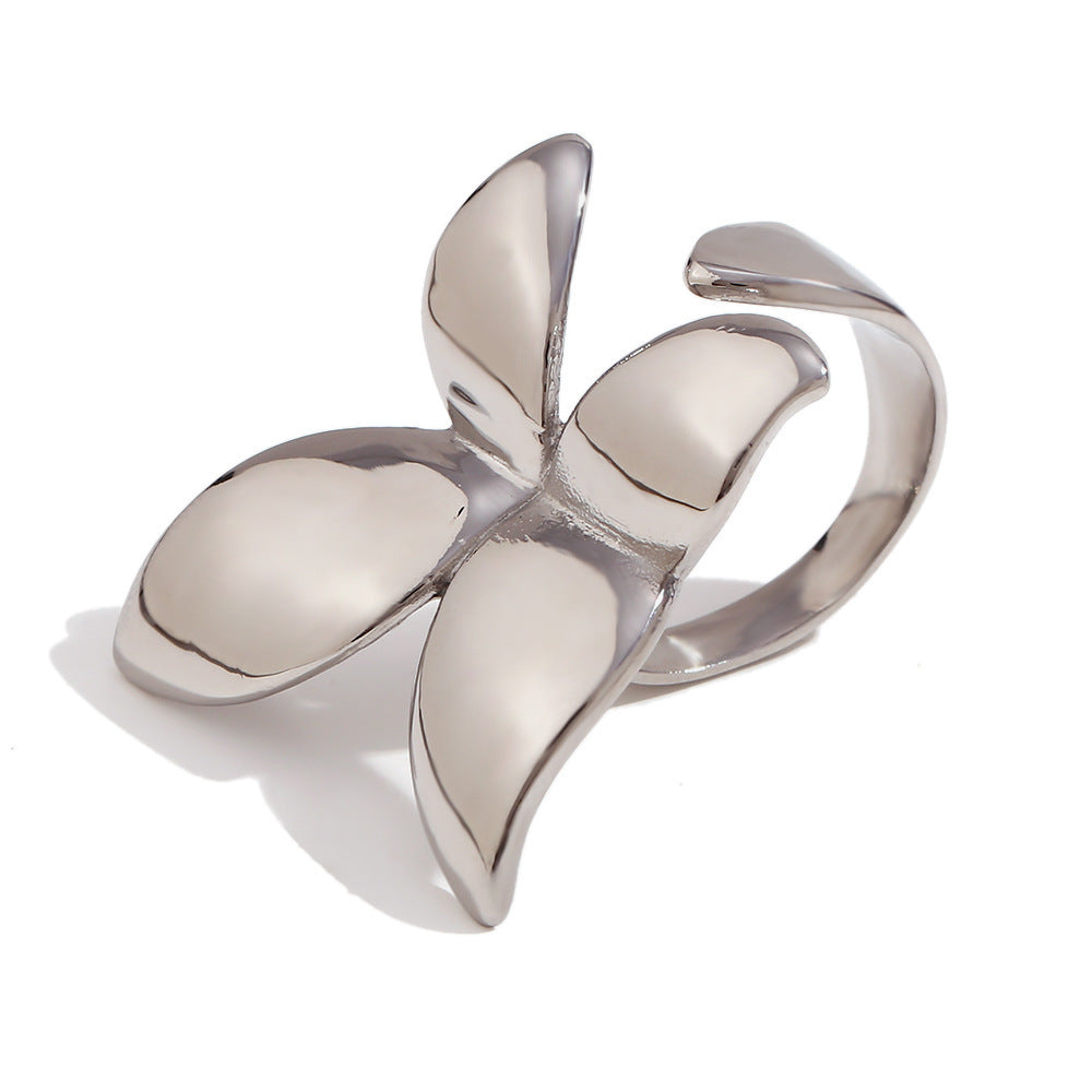 Smooth Opening Butterfly Ring - Steel Color - electronic accessories