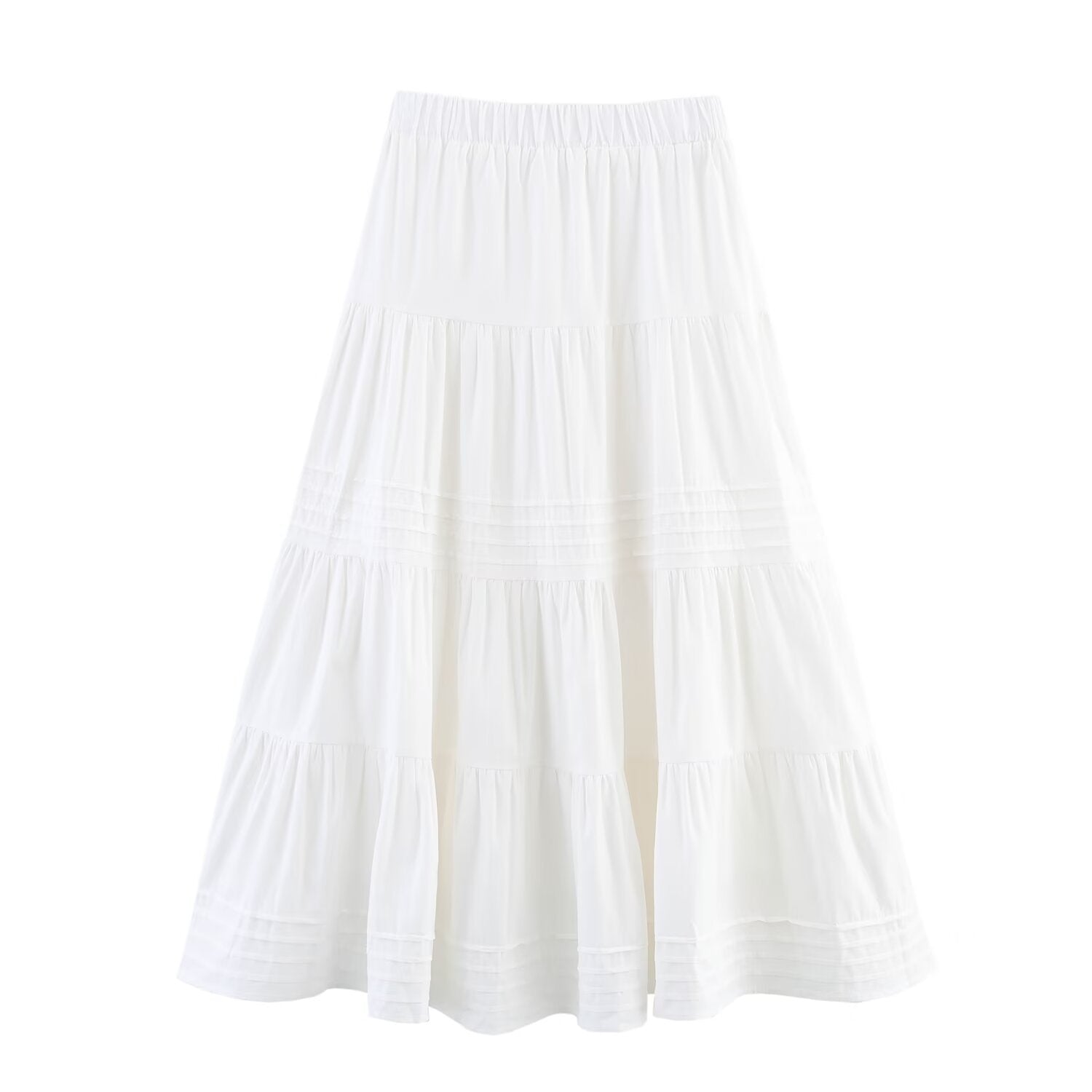 Solid Color Cotton Cloth Big Hem Skirt Stripes Multi-layer Tiered Dress - Other