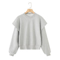 Solid Color Pleated Heavy Fabric Round Neck Long Sleeve Sweater - Other