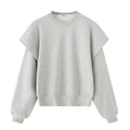 Solid Color Pleated Heavy Fabric Round Neck Long Sleeve Sweater - Other