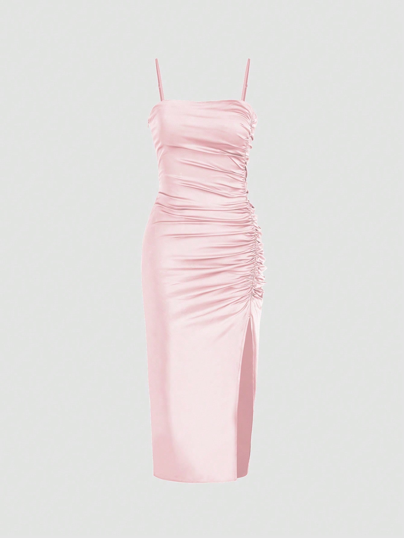 Solid Color Ruched Bodycon Slit Cami Dress - Other