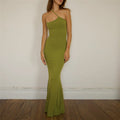Solid Color Simple One Shoulder Backless Fishtail Dress - Other