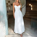Solid Color Slip Dress Lace-up Elegant A-line Long - WHITE / XXXL