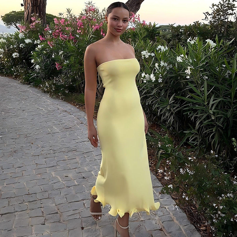 Solid Color Tube Top Big Wave Dress Women - electronic accessories