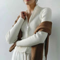Solid Double Zip Knit Cardigan Women