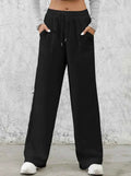 Solid Drawstring Wide Leg Pants