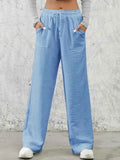 Solid Drawstring Wide Leg Pants