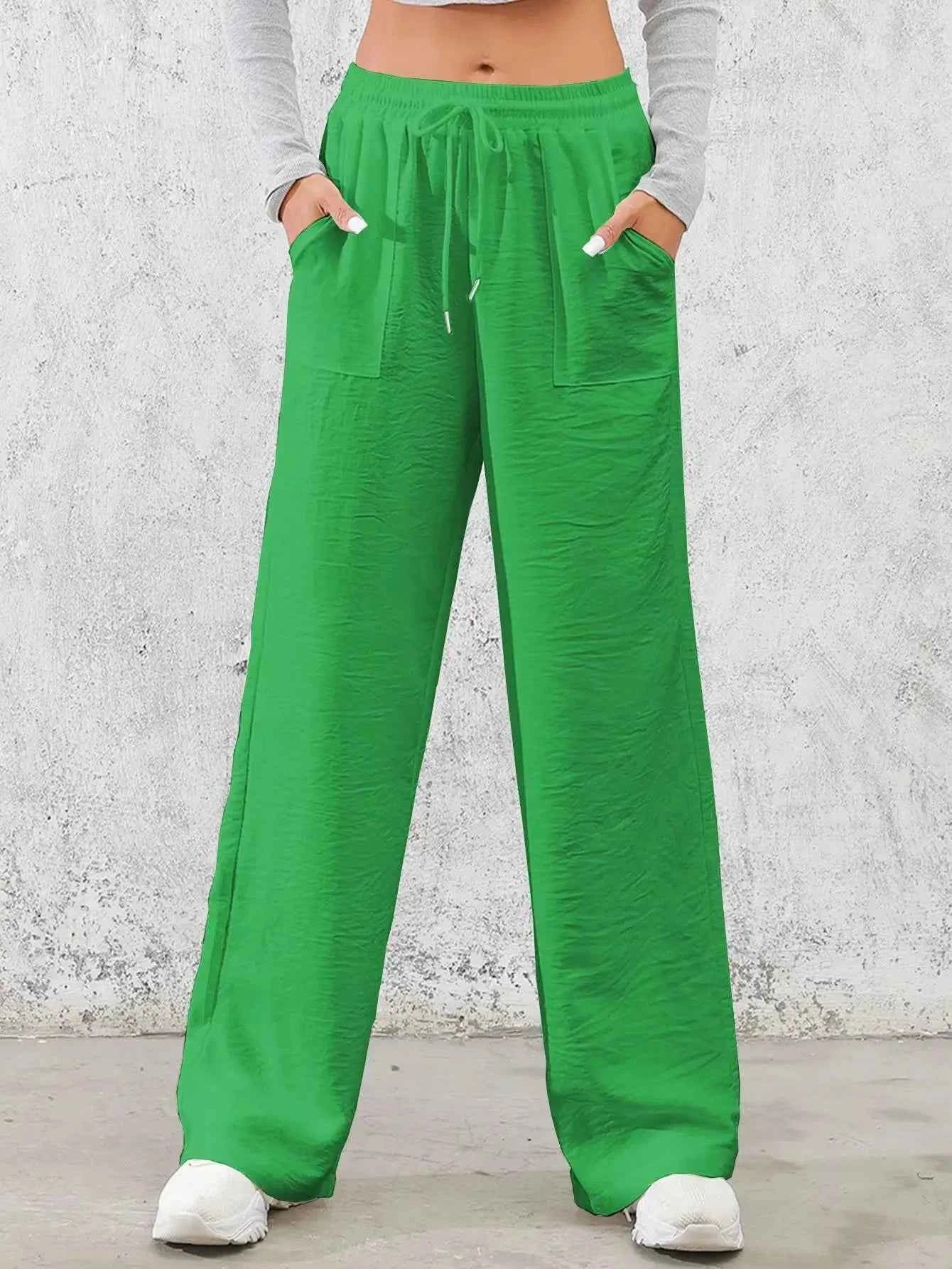 Solid Drawstring Wide Leg Pants