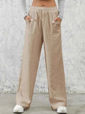 Solid Drawstring Wide Leg Pants