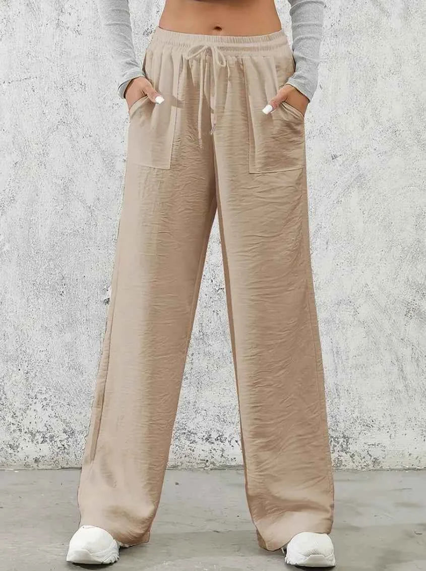 Solid Drawstring Wide Leg Pants