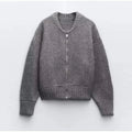Solid Zipper Round Collar Sweater For Women High Street - L / GRAY - Other