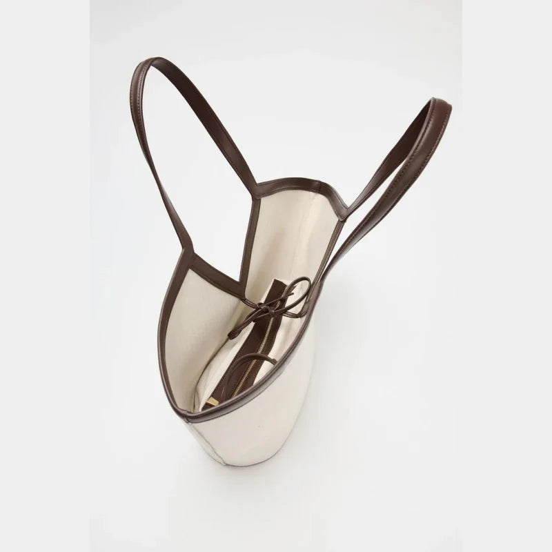 Spacious Top Handle Fashion Shoulder Bag - Beige