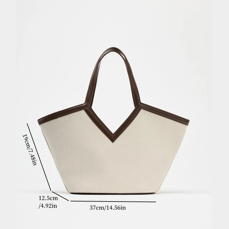 Spacious Top Handle Fashion Shoulder Bag - Beige