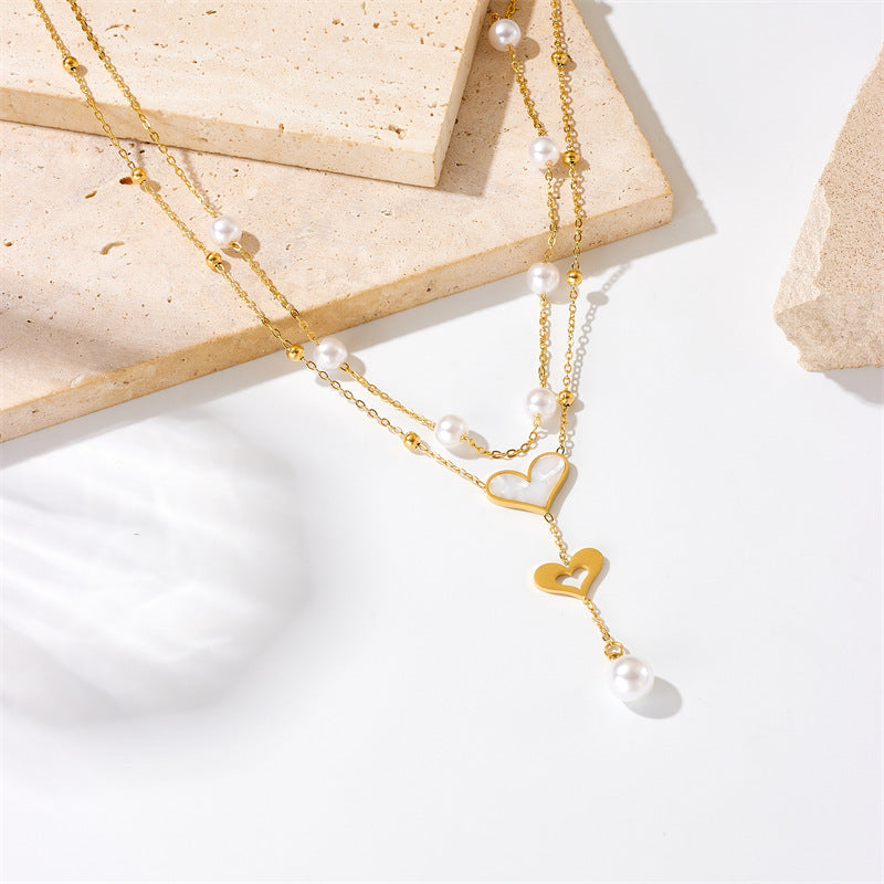 Special-interest Retro Double-layer Chain Pearl Butterfly Tassel Pendant Necklace - N2528 - electronic accessories