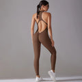 Sports Jumpsuit Backless Scrunch Sporty Bodysuits - Brown / S