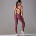 Sports Jumpsuit Backless Scrunch Sporty Bodysuits - Wine Red / S
