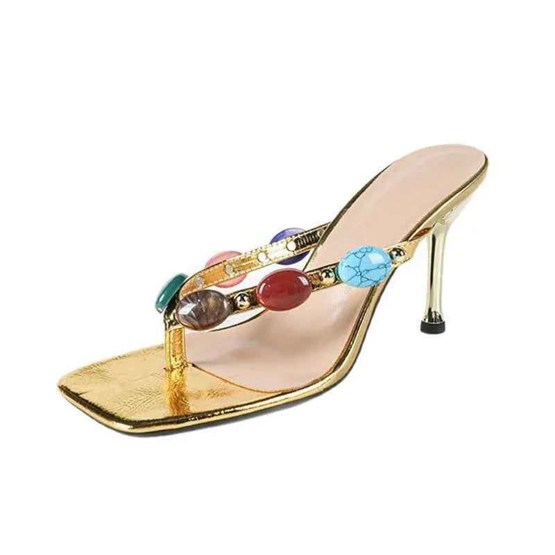 Square Clip Toe Women Slippers Low Heels