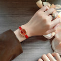 Square Exquisite Girls’ Watch Brown Strap Simple and Versatile - Red