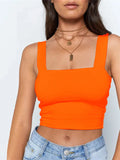 Square Neck Sleeveless Summer Crop Top White Women Black Casual Basic - Other