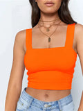 Square Neck Sleeveless Summer Crop Top White Women Black Casual Basic - M / Orange - Other