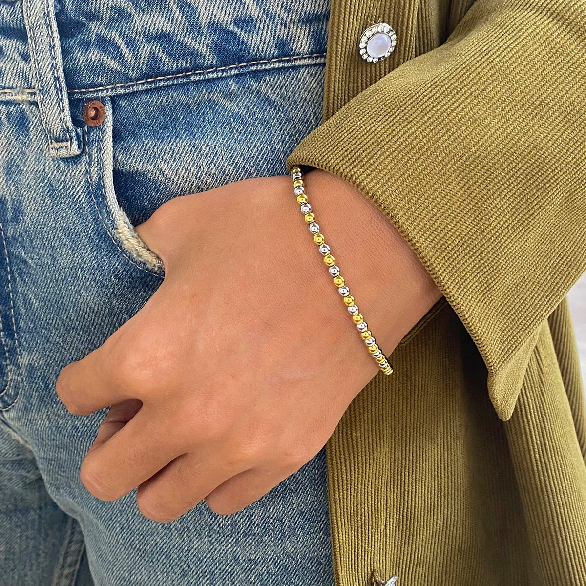 Stainless Steel Beads Daily Handmade Elastic Bracelet Bangle Waterproof