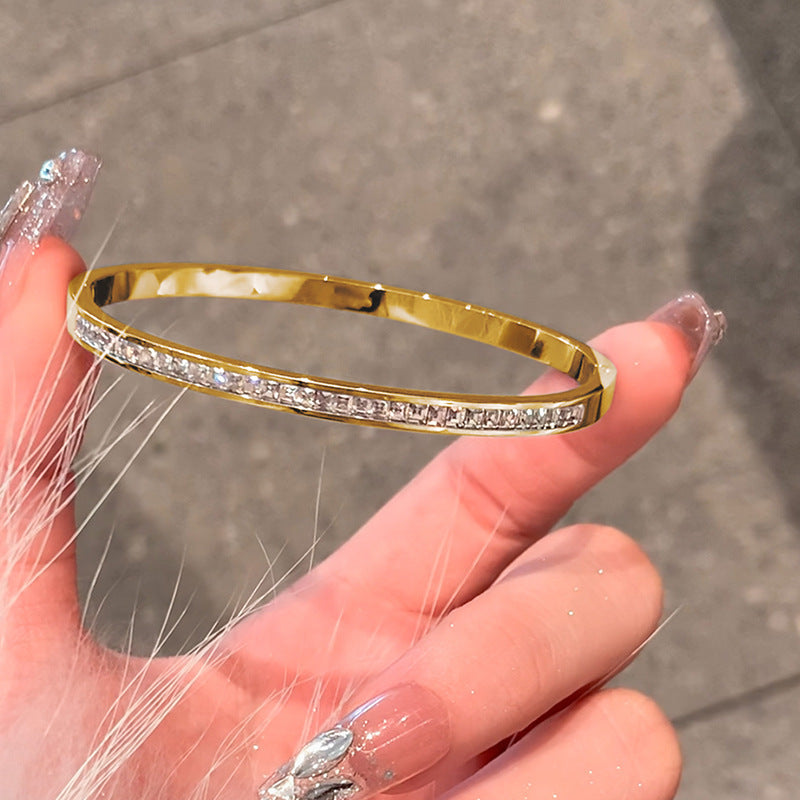 Stainless Steel Bracelet Women’s Hand Jewelry High-grade Full Diamond - Gold - electronic accessories