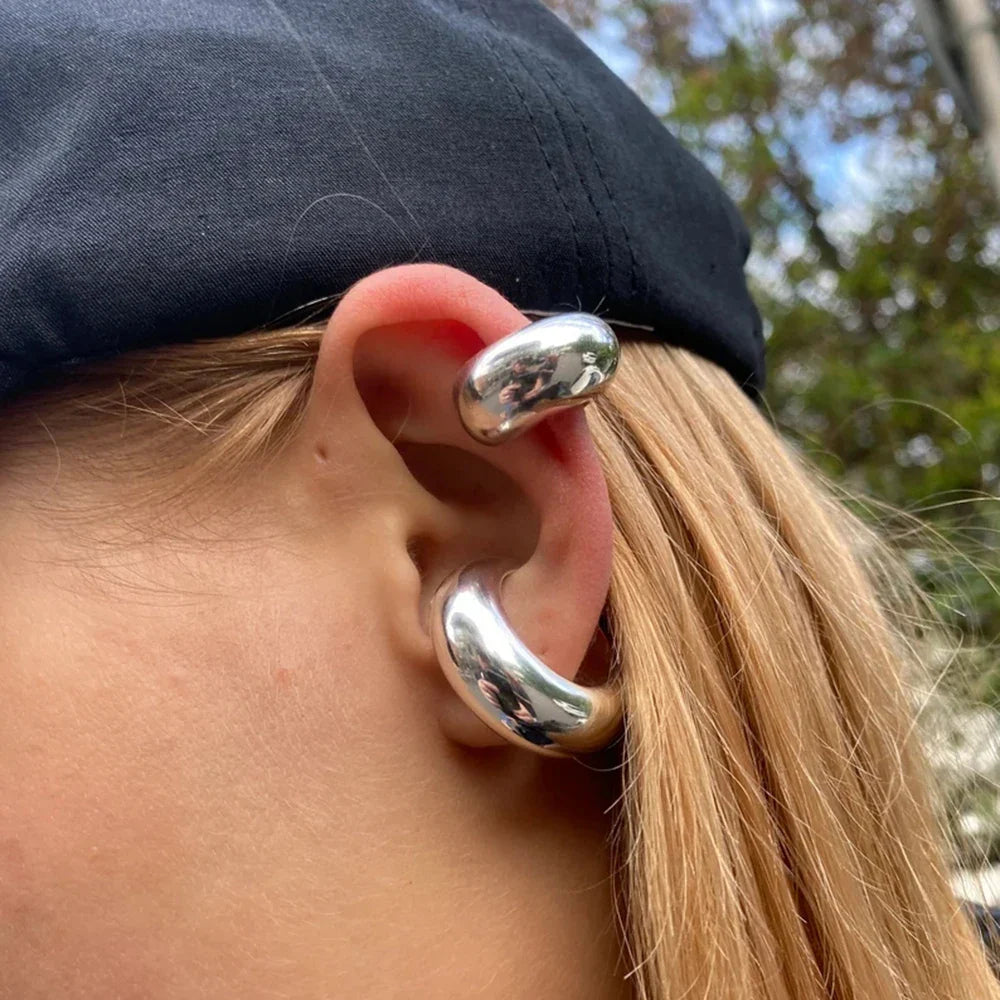 Stainless Steel Chunky Huggie Hoop Earrings - JDEW2305003-S