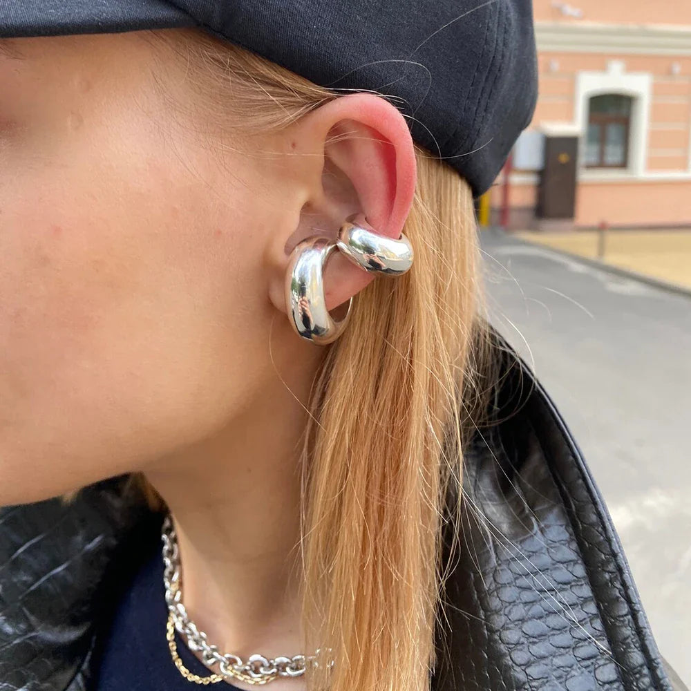 Stainless Steel Chunky Huggie Hoop Earrings - JDEW2305003-S