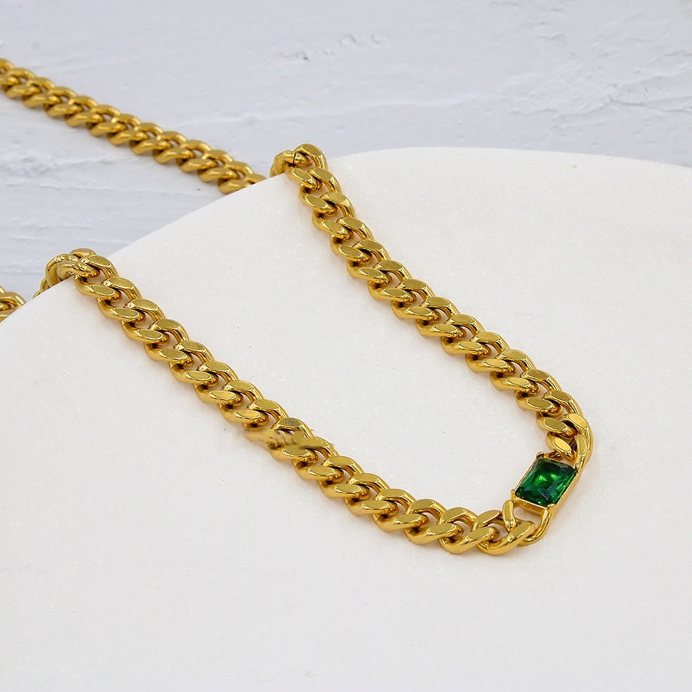 Stainless Steel Cuban Link Chain Zircon Stitching Necklace Vacuum 18K Electroplating - electronic accessories