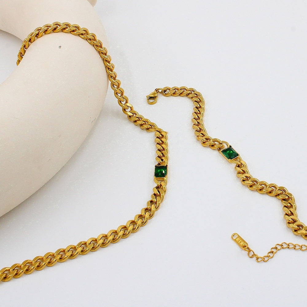 Stainless Steel Cuban Link Chain Zircon Stitching Necklace Vacuum 18K Electroplating - electronic accessories