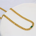 Stainless Steel Cuban Link Chain Zircon Stitching Necklace Vacuum 18K Electroplating - 5mm Green Diamond - electronic