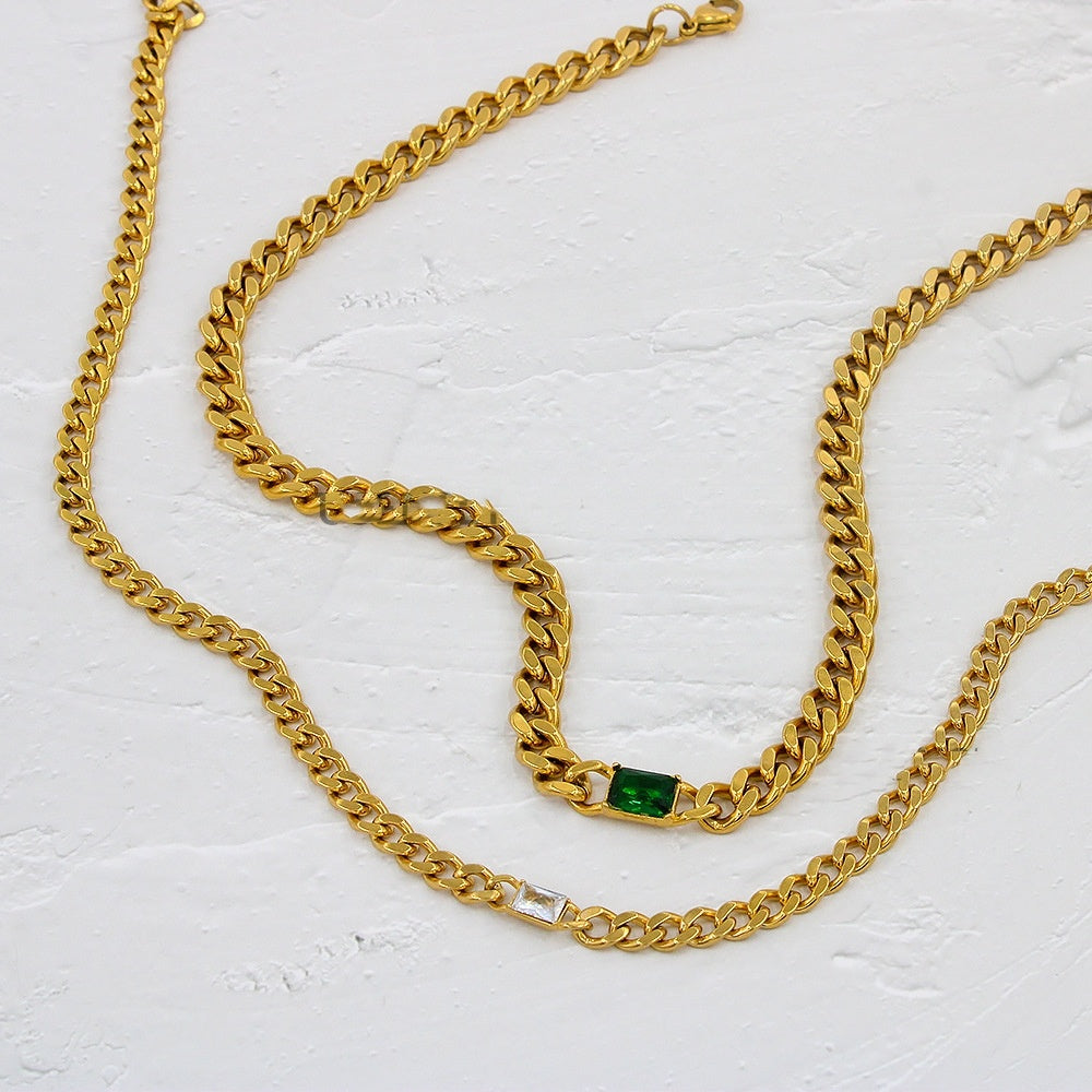 Stainless Steel Cuban Link Chain Zircon Stitching Necklace Vacuum 18K Electroplating - electronic accessories