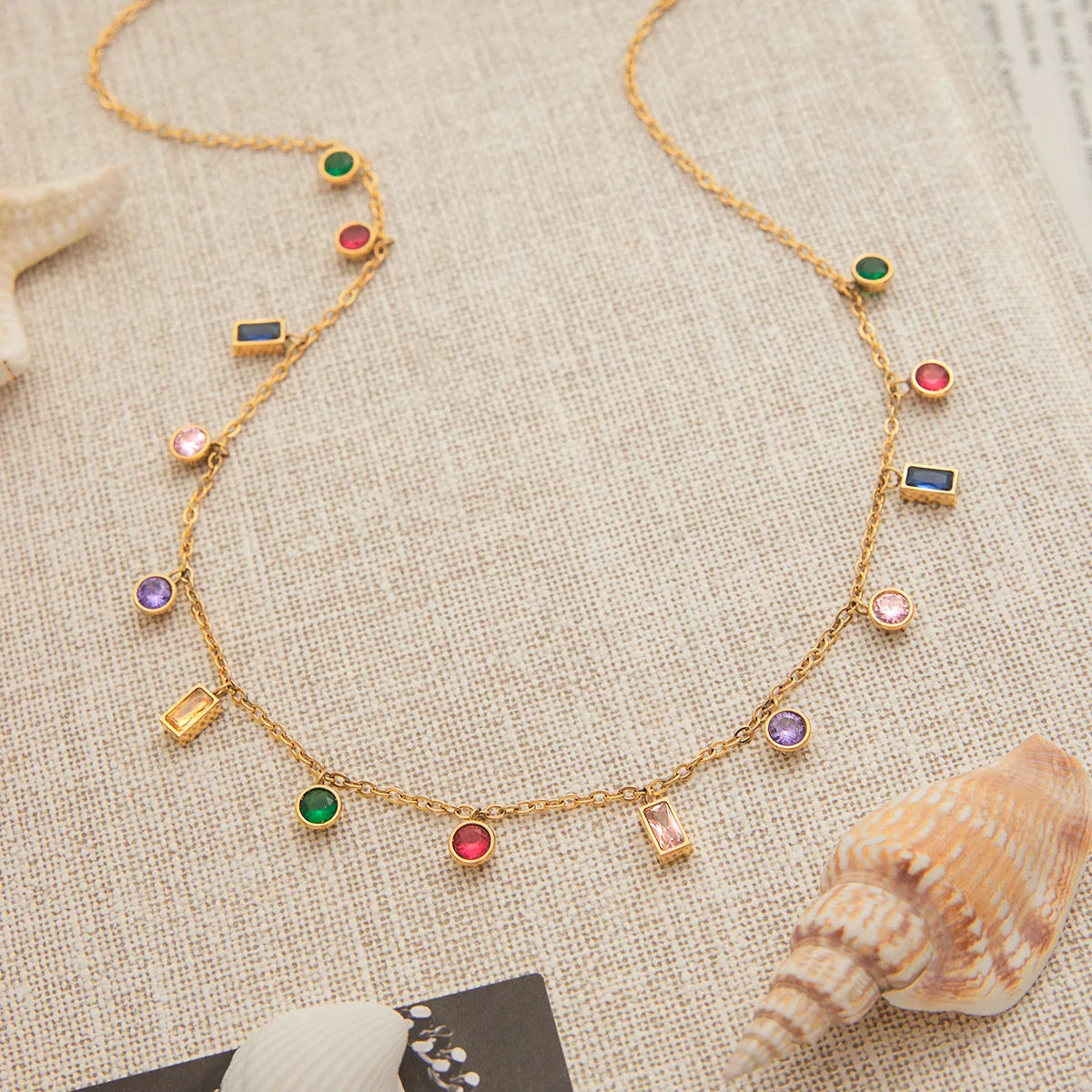 Stainless Steel Dopamine Delight Neck Rhinestone Pendant Necklace - JDN0112007