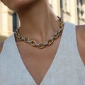 Stainless Steel Double Color Oval Smooth Fried Dough Twists Necklace