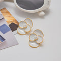 Stainless Steel Drip Oil White Four Petal Flower Ear Studs - JDE0103029
