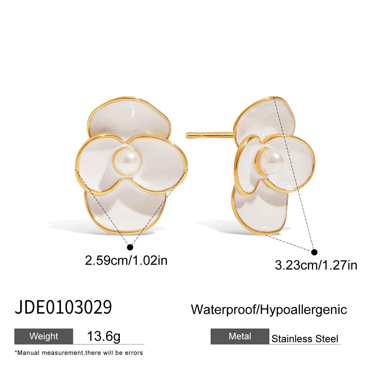 Stainless Steel Drip Oil White Four Petal Flower Ear Studs - JDE0103029