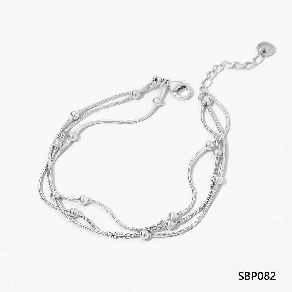 Stainless Steel Electroplated Small Golden Beads Multi-layer Twin Bracelet - P082 Style - electronic accessories