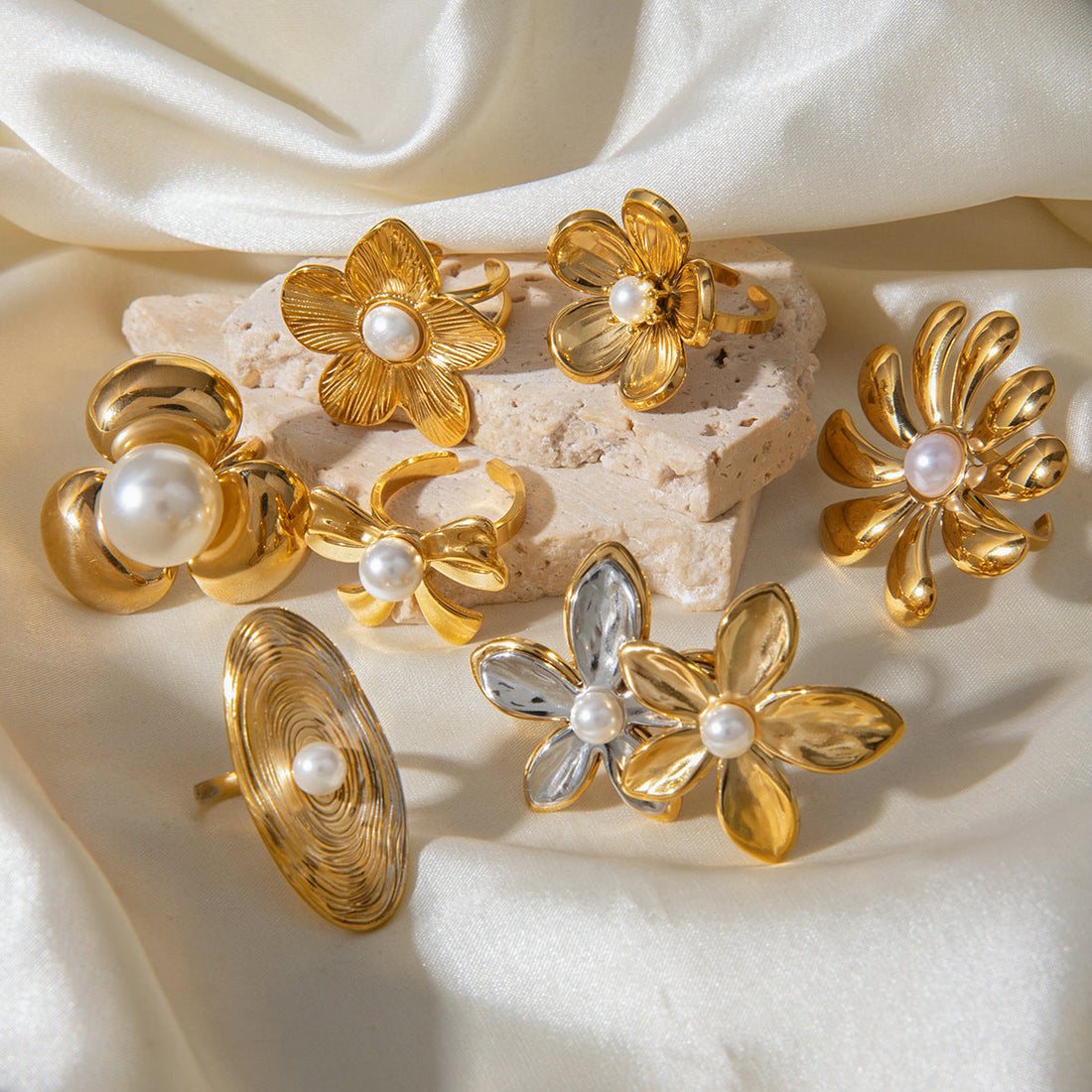 Stainless Steel Flower Pearl Ring - electronic accessories