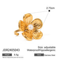 Stainless Steel Flower Pearl Ring - JDR2405043 - electronic accessories