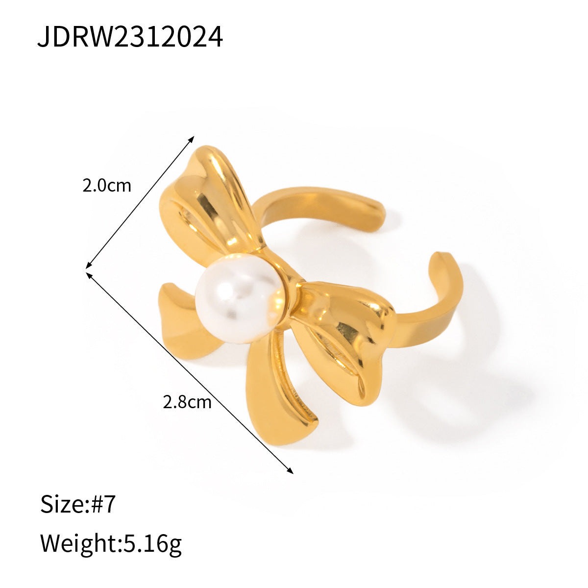 Stainless Steel Flower Pearl Ring - JDRW2312024 - electronic accessories