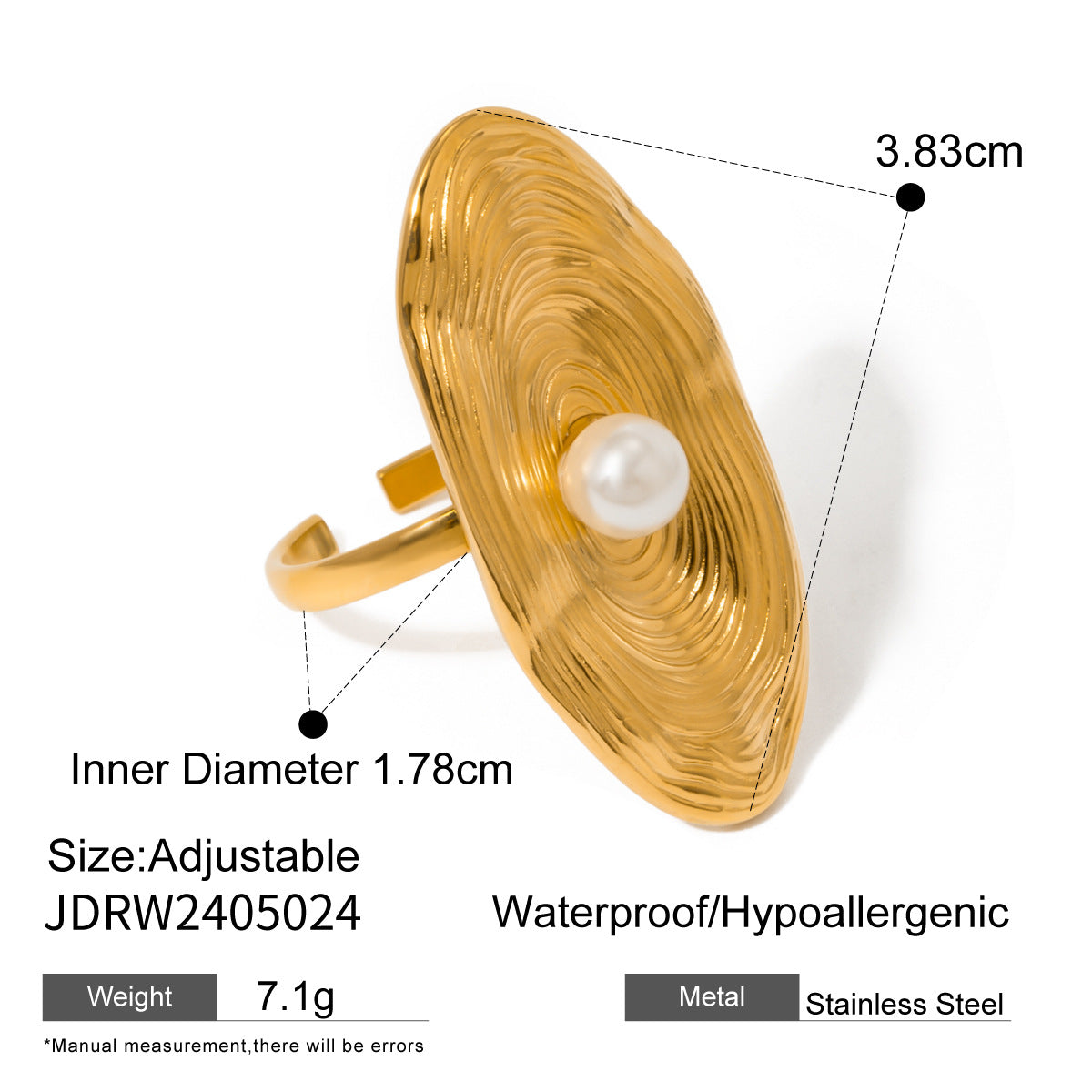 Stainless Steel Flower Pearl Ring - JDRW2405024 - electronic accessories