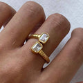Stainless Steel Geometric Threaded Zirconia Open Ring for Women