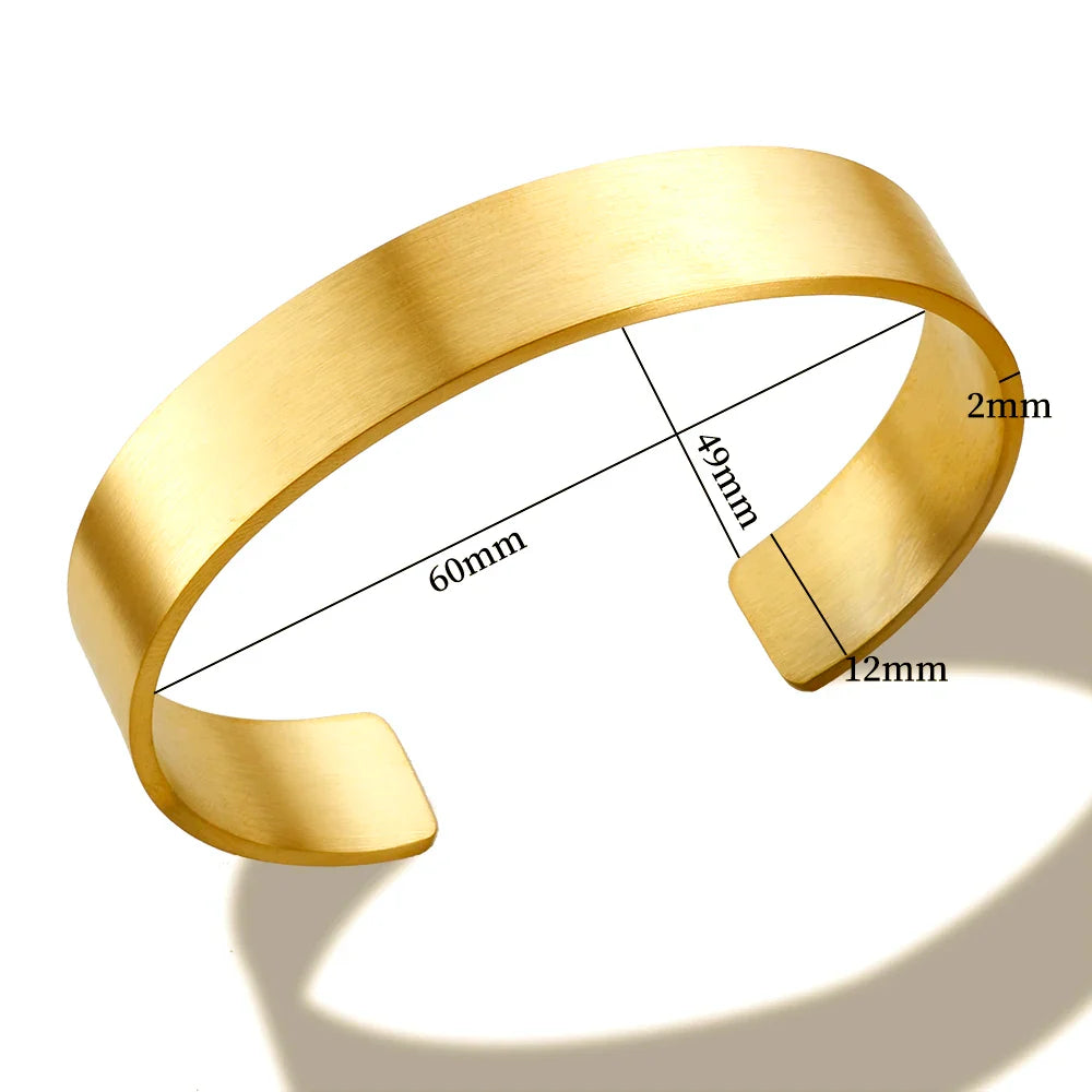 Stainless Steel Gold Color Thick Tube Open Bangle For Women