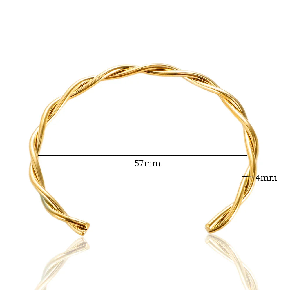 Stainless Steel Gold Color Thick Tube Open Bangle For Women