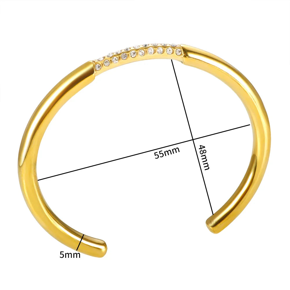 Stainless Steel Gold Color Thick Tube Open Bangle For Women