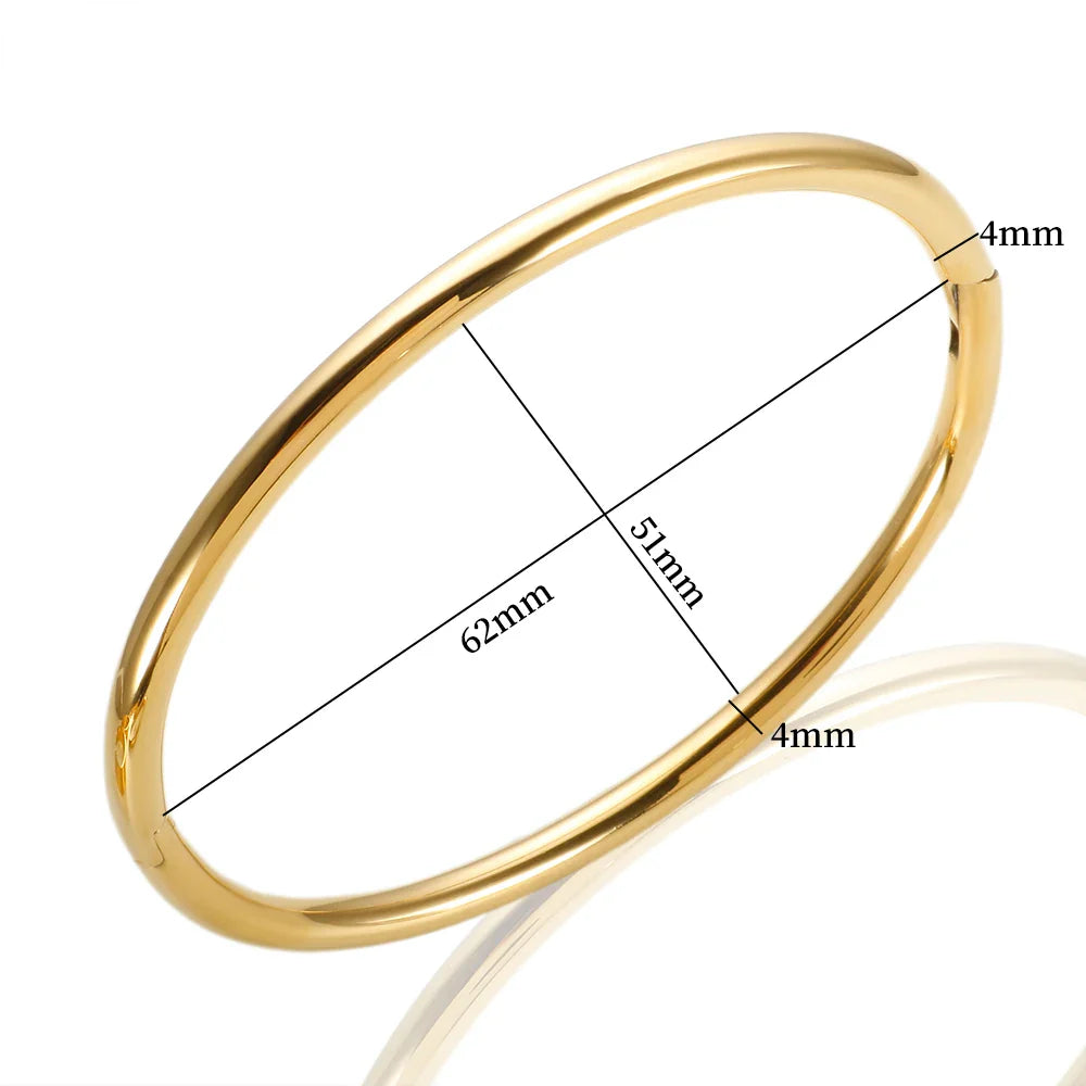 Stainless Steel Gold Color Thick Tube Open Bangle For Women - 4mm G / China
